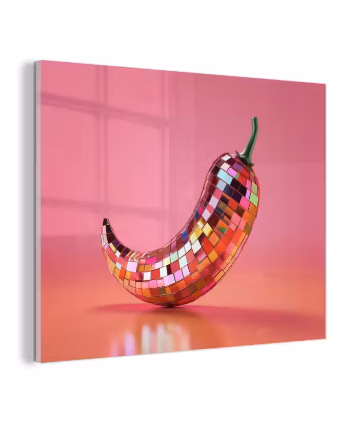 Glas schilderij - Peper - Disco - Rood - Glitter