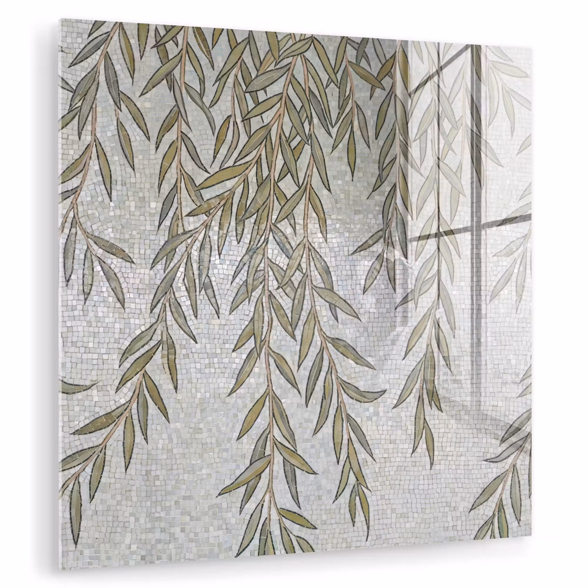 Glas schilderij - Planten - Mozaïek - Patroon - Groen - Blauw