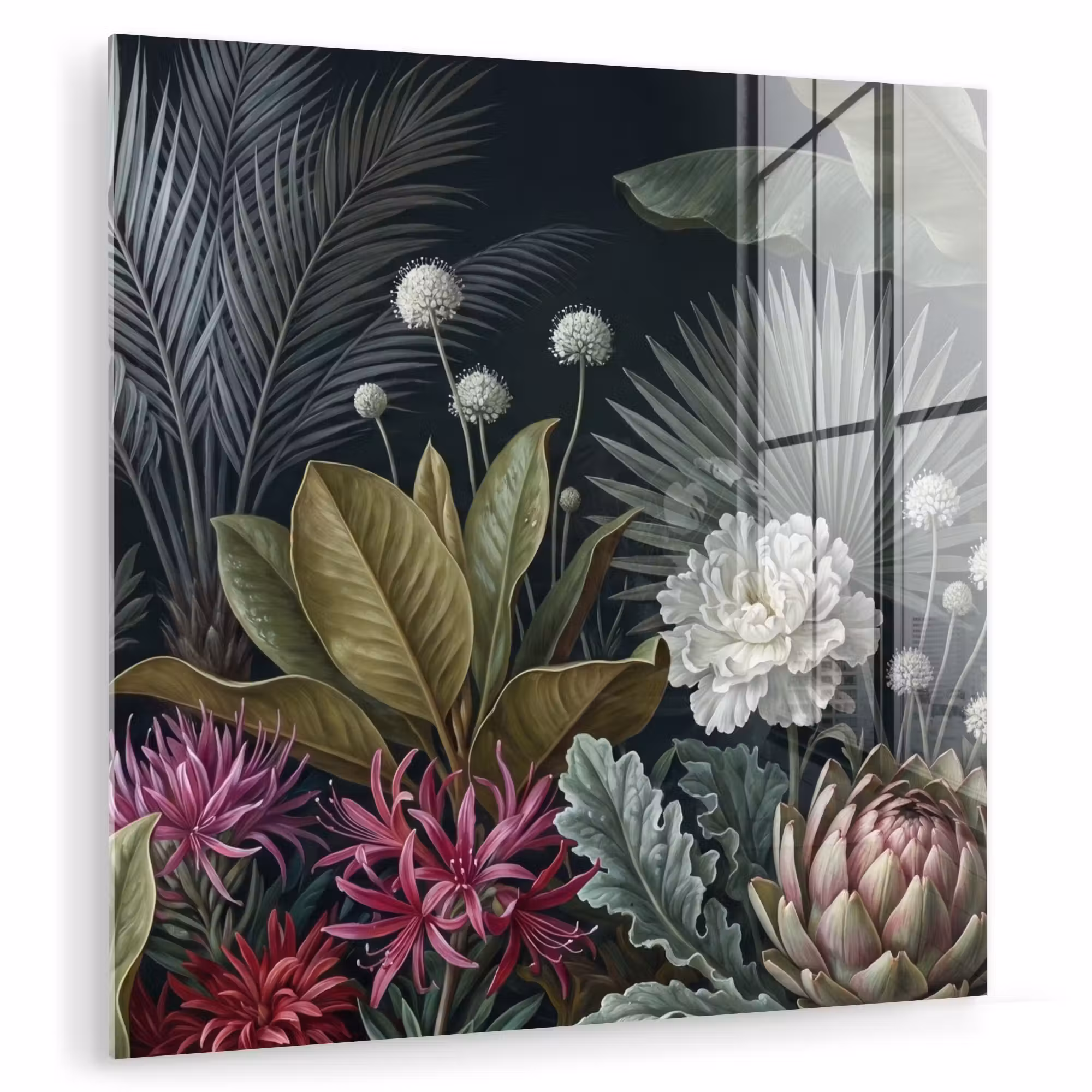 Glas schilderij - Planten - Tropisch - Botanisch - Donker - Groen