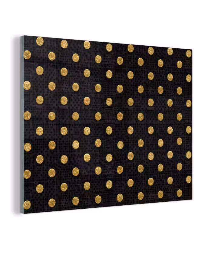 Glas schilderij - Polka Dot - Stippen - Goud - Zwart