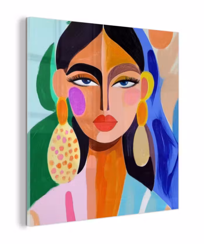 Glas schilderij - Portret - Vrouw - Modern