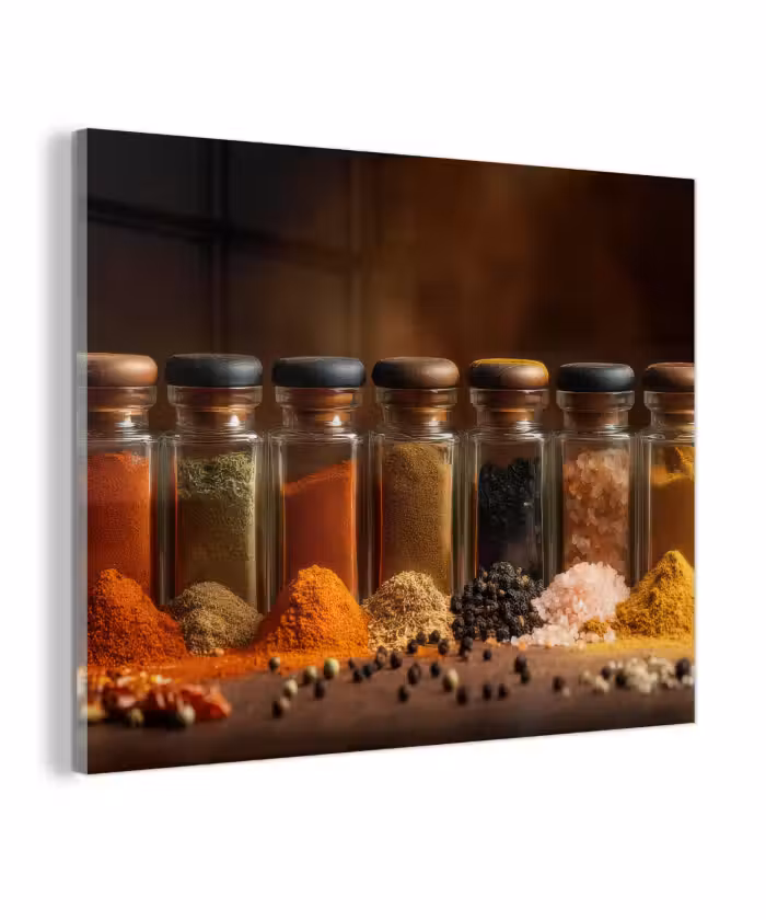 Glas schilderij - Potjes - Kruiden - Specerijen - Korrels