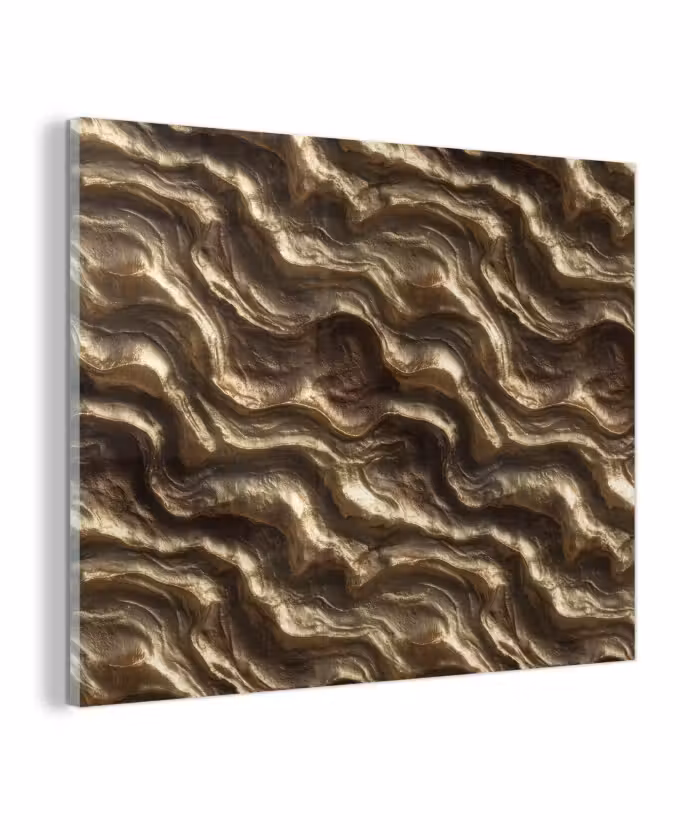 Glas schilderij - Reliëf - Golven - Abstract - Bronsgoud