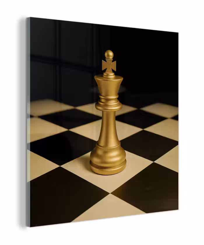 Glas schilderij - Schaakstuk - Koning - Schaakbord - Geblokt