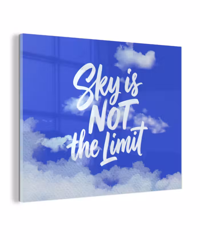 Glas schilderij - Sky is not the limit - Blauwe lucht - Wolken