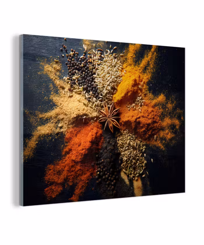 Glas schilderij - Specerijen - Explosie - Oranje
