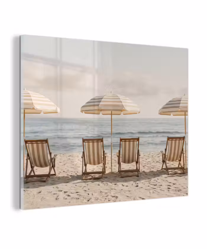 Glas schilderij - Strand - Stoelen - Parasol