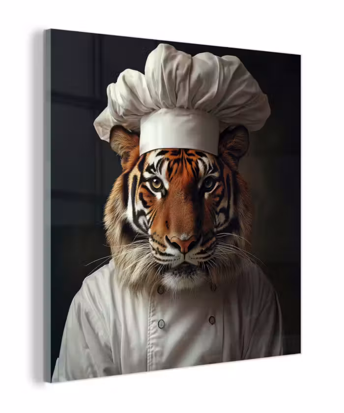 Glas schilderij - Tijger - Kokskleding - Bruin