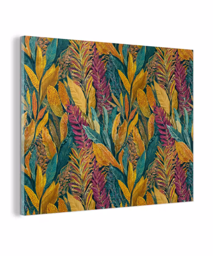 Glas schilderij - Tropische - Botanisch - Patroon - Kleurrijk - Exotisch