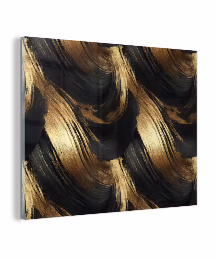 Glas schilderij - Verfstreken - Abstract - Goud - Zwart