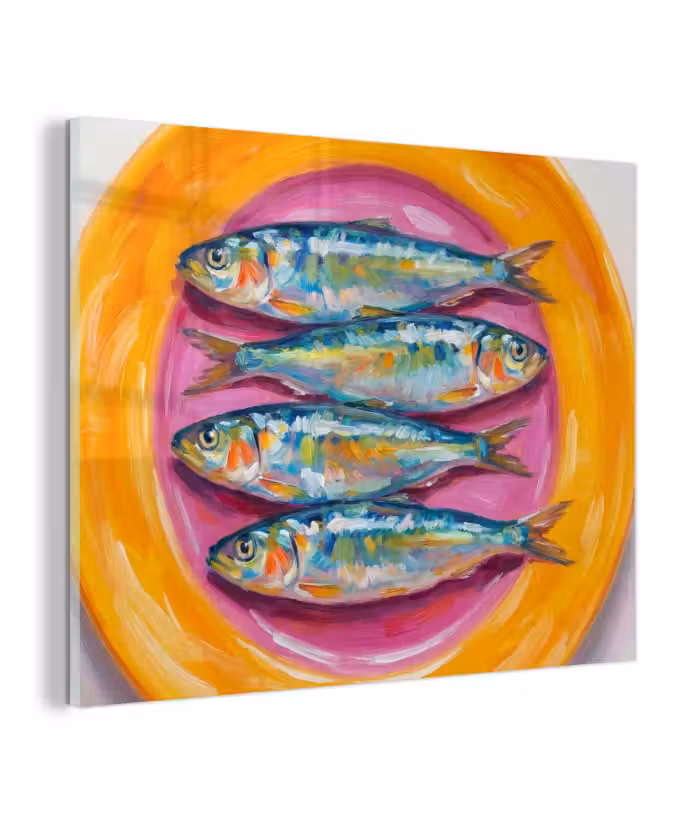 Glas schilderij - Vis - Vier - Eten - Modern - Kleurrijk