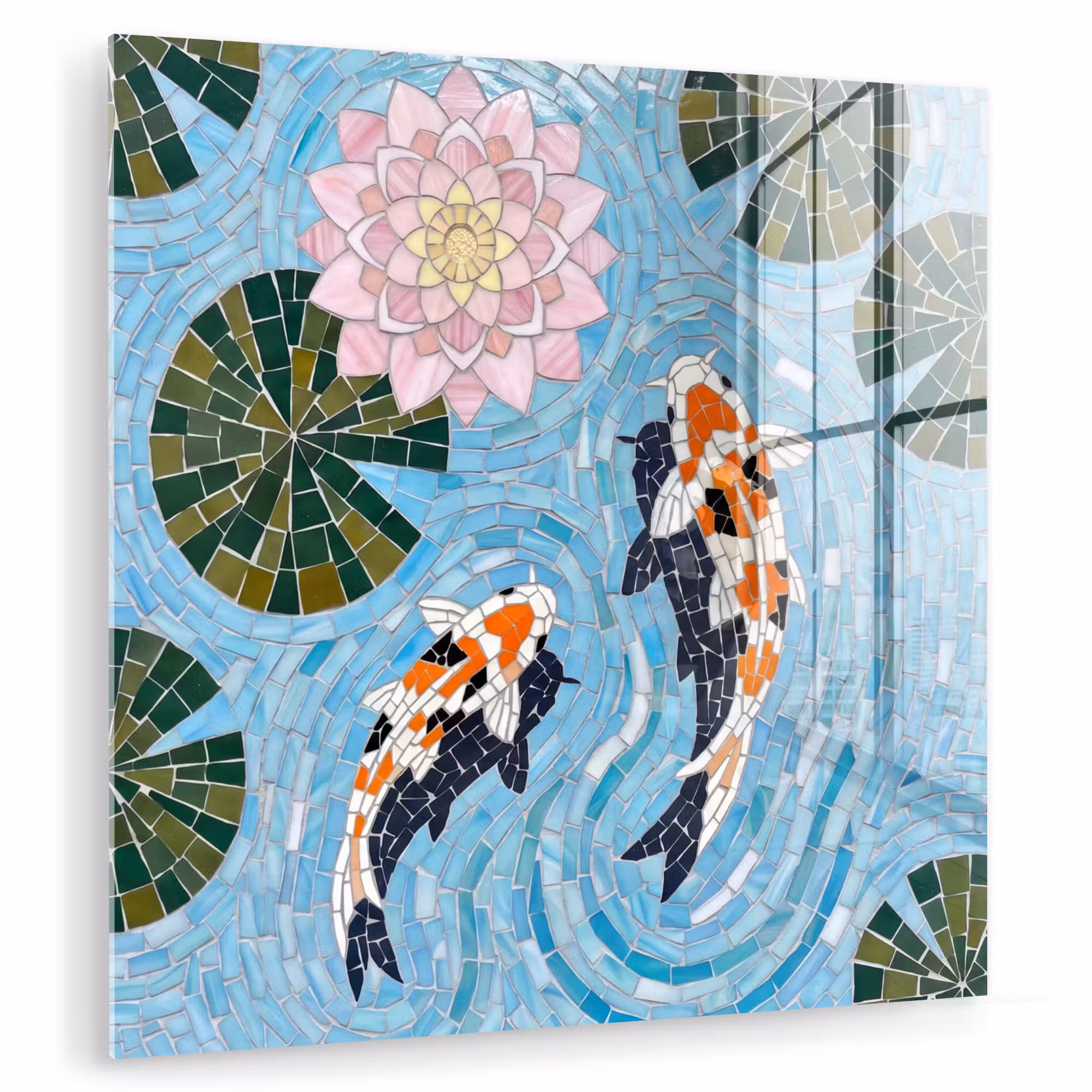 Glas schilderij - Vis - Water - Natuur - Mozaïek - Blauw