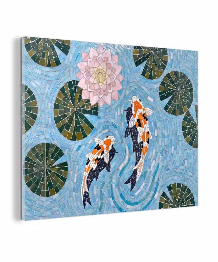 Glas schilderij - Vis - Water - Natuur - Mozaïek - Blauw