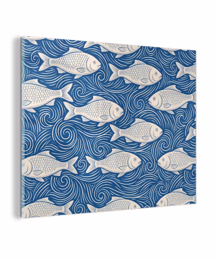 Glas schilderij - Vis - Water - Patroon - Grafisch - Blauw