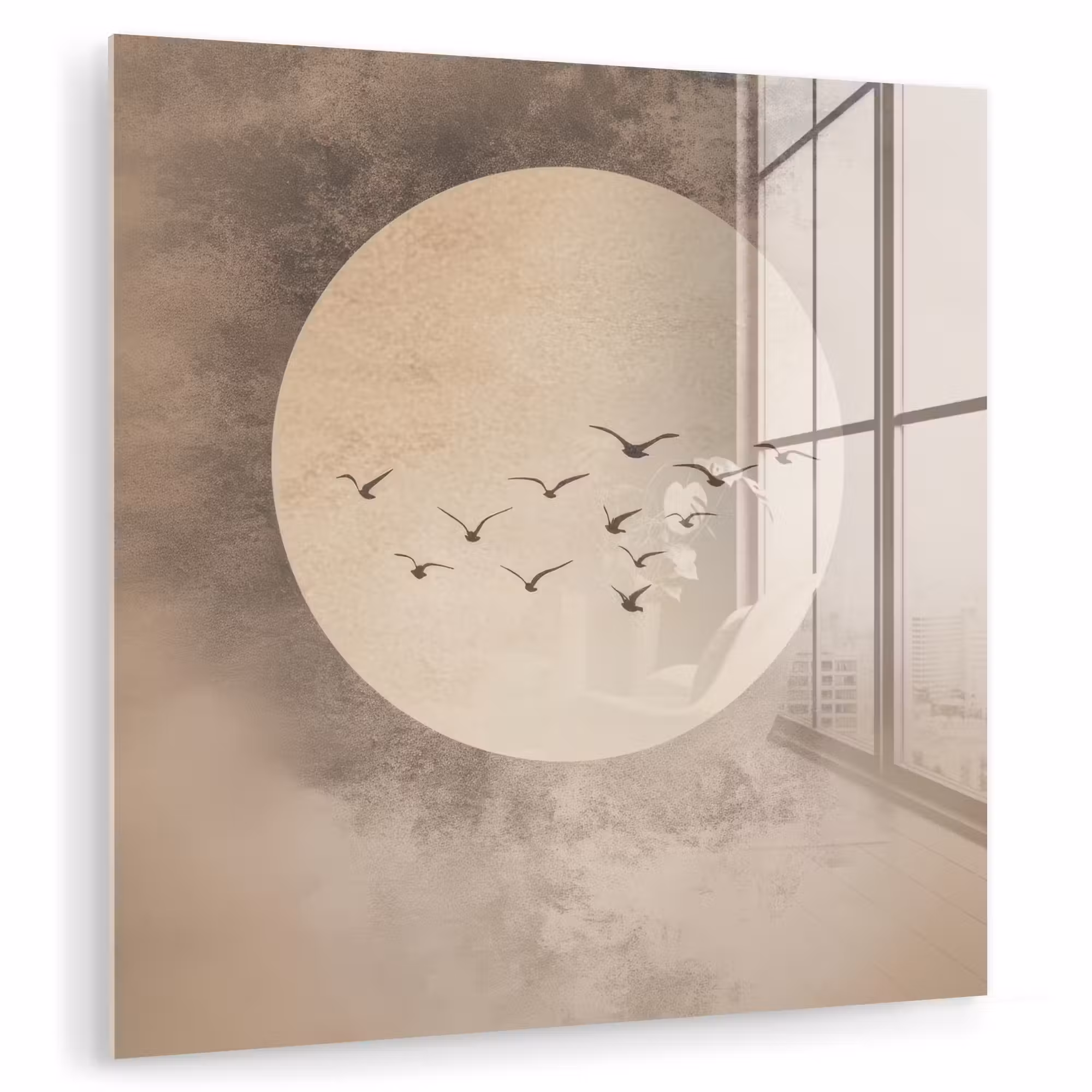 Glas schilderij - Vogel - Beige - Japandi