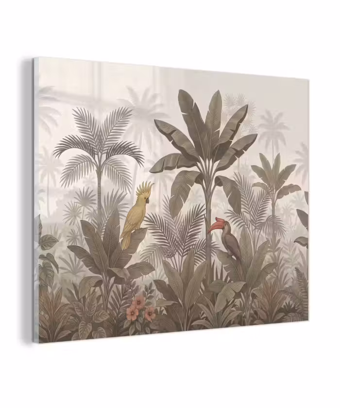 Glas schilderij - Vogel - Jungle - Tropisch - Illustratie - Groen