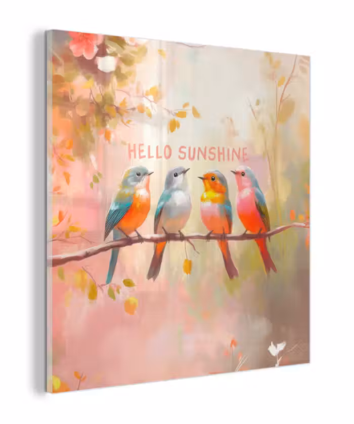 Glas schilderij - Vogels - Tak - Quote - Roze