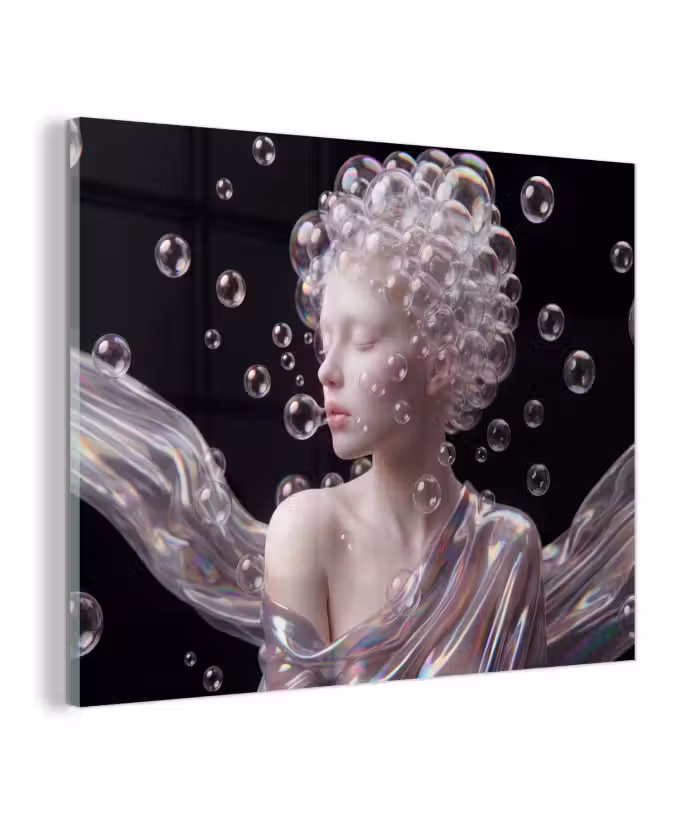 Glas schilderij - Vrouw - Bellen - Abstract - Kleurrijk