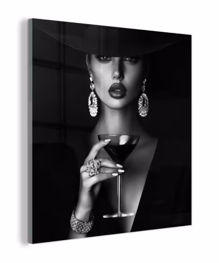Glas schilderij - Vrouw - Cocktail - Chic