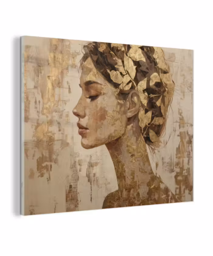 Glas schilderij - Vrouw - Goud - Abstract - Textuur