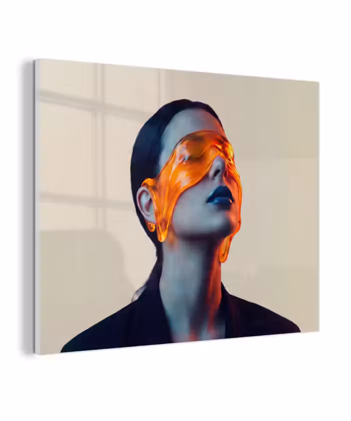 Glas schilderij - Vrouw - Oranje - Abstract - Modern - Kleurrijk