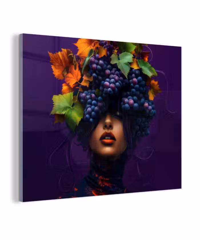 Glas schilderij - Vrouw - Paars - Druiven