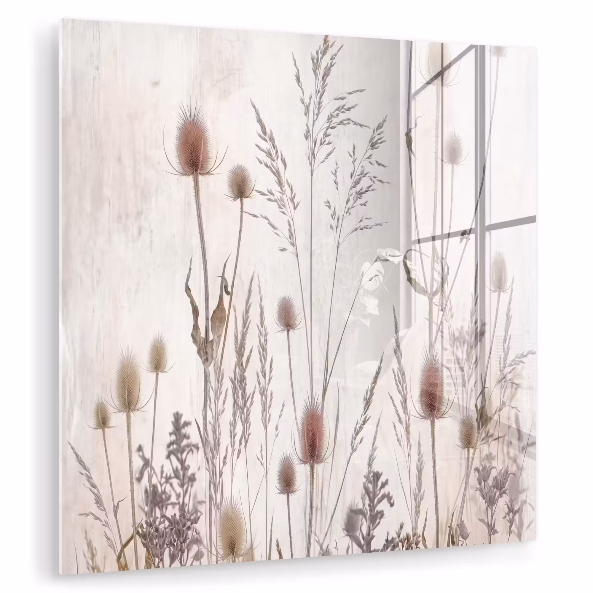 Glas schilderij - Weidebloemen - Design - Sepia