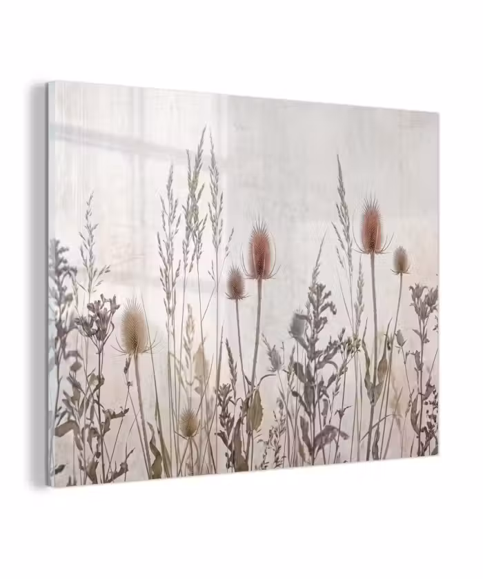 Glas schilderij - Weidebloemen - Design - Sepia