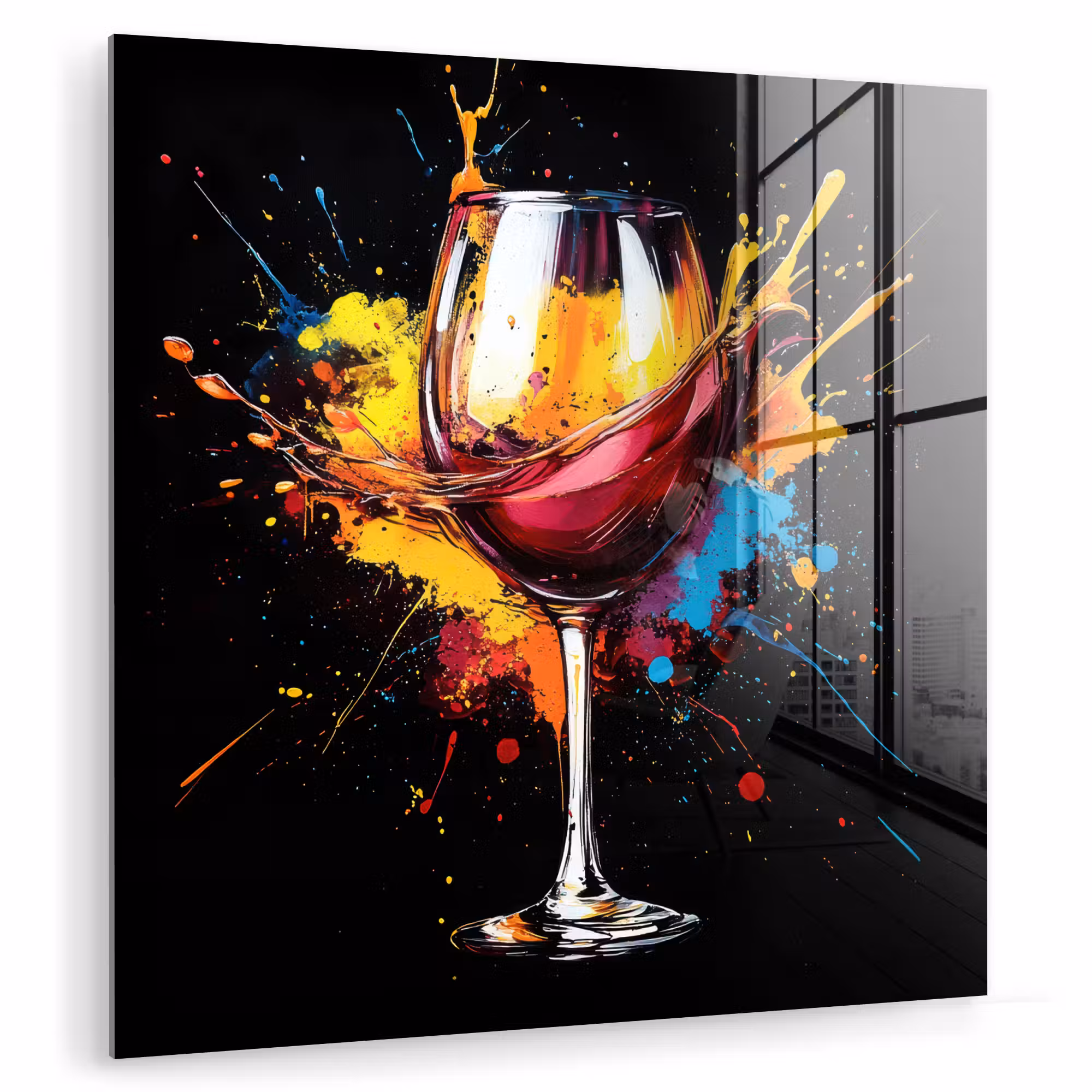 Glas schilderij - Wijn - Glas - Graffiti - Borrel - Rood - Verf