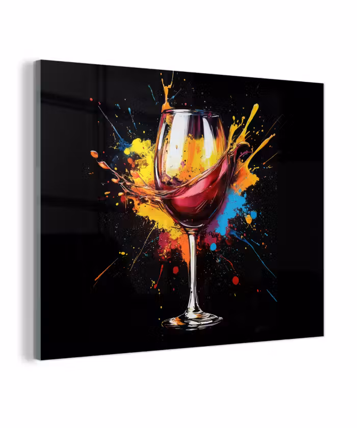 Glas schilderij - Wijn - Glas - Graffiti - Borrel - Rood - Verf