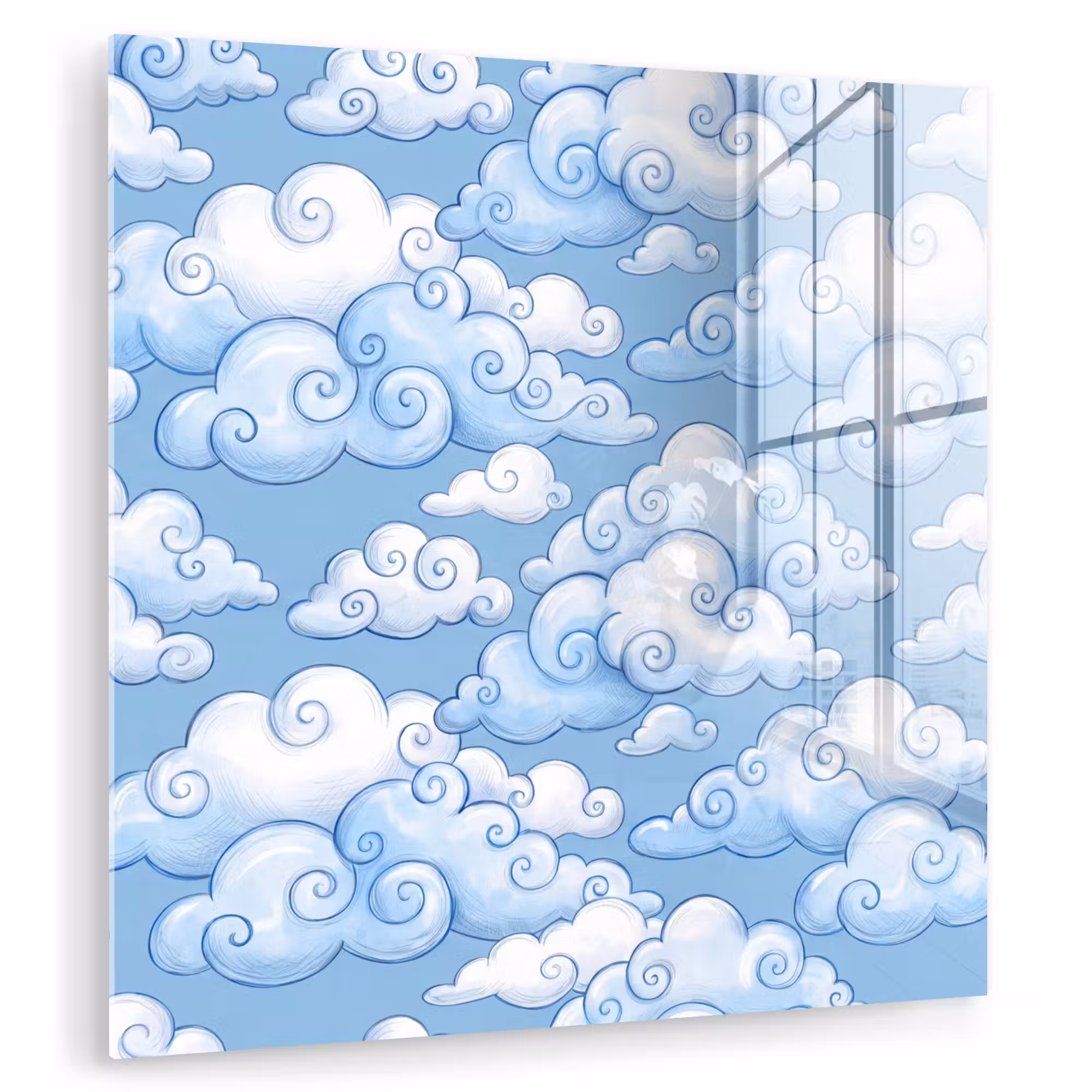 Glas schilderij - Wolken - Patroon - Hemel - Illustratie - Wit