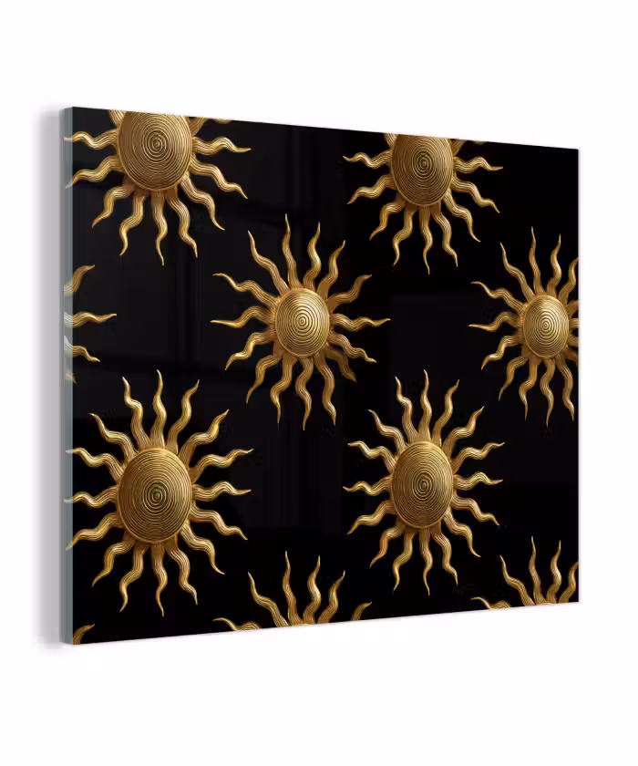 Glas schilderij - Zon - Patroon - Luxe - Goud - Zwart