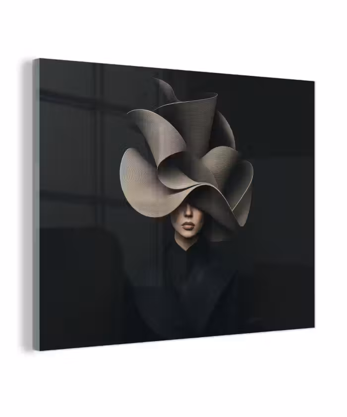 Glas schilderij - Zwarte - Hoed - Vrouw