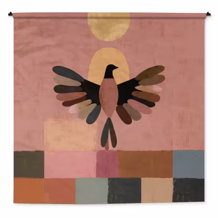 Wandkleed - Illustratie - Vogel - Vlakken - Kleurrijk