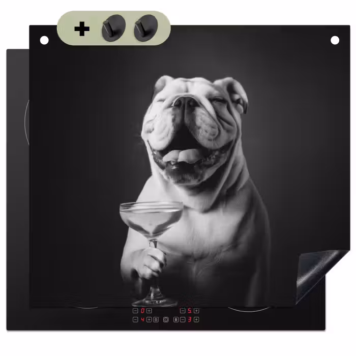 Inductie beschermer en spatscherm (2in1) - Buldog - Hond - Glas