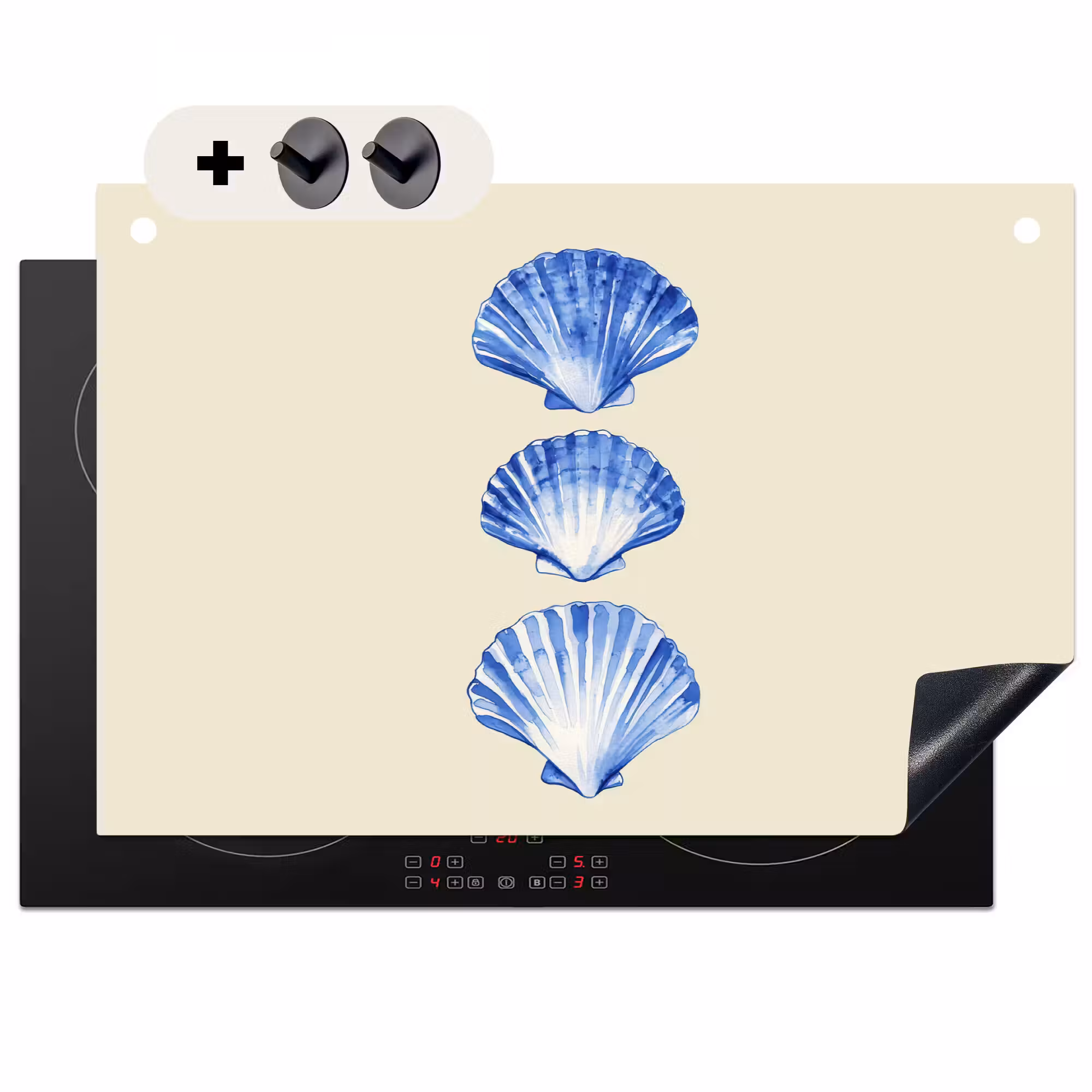 Inductie beschermer en spatscherm (2in1) - Schelpen - Blauw - Beige