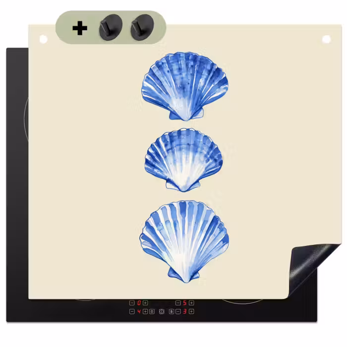 Inductie beschermer en spatscherm (2in1) - Schelpen - Blauw - Beige