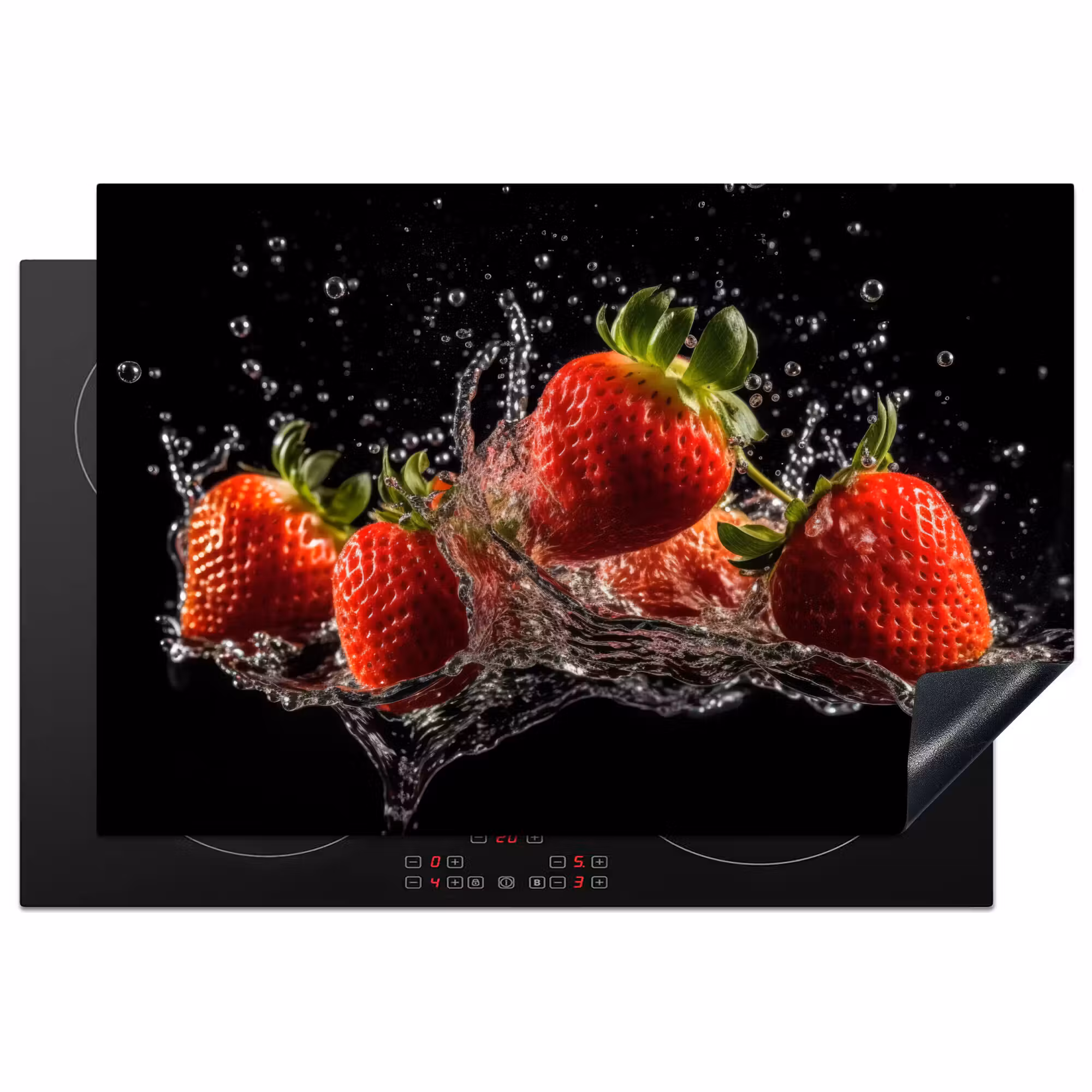 Inductie beschermer - Aardbeien - Fruit - Rood - Water - Zwart