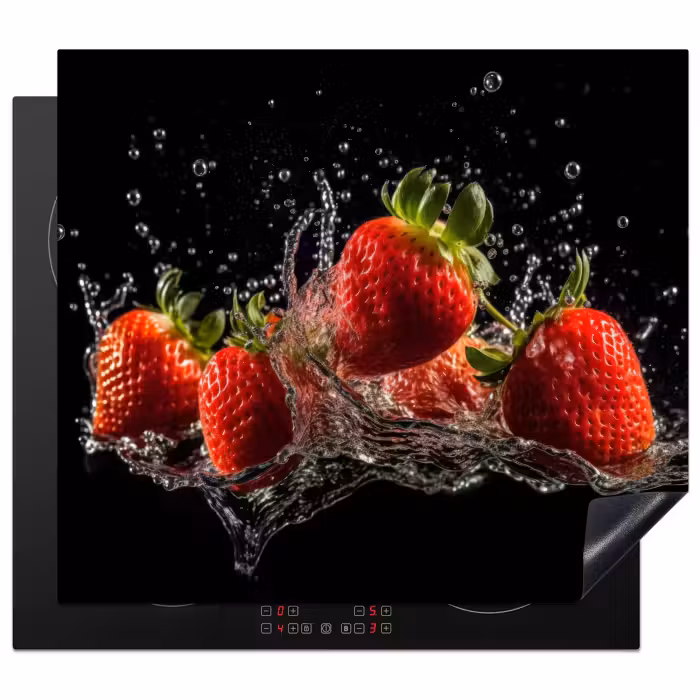Inductie beschermer - Aardbeien - Fruit - Rood - Water - Zwart