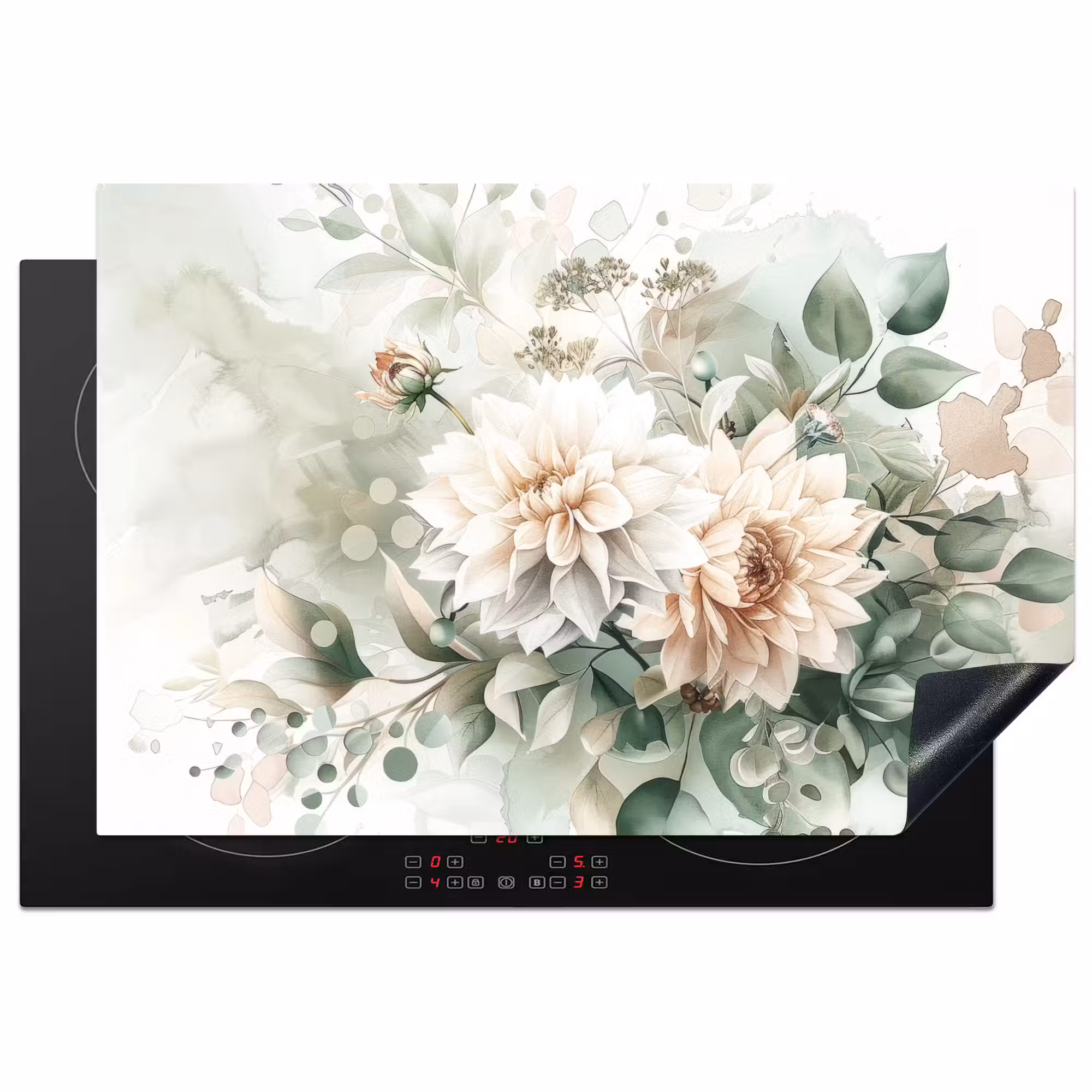 Inductie beschermer - Aquarel Dahlia’s in Dromenland
