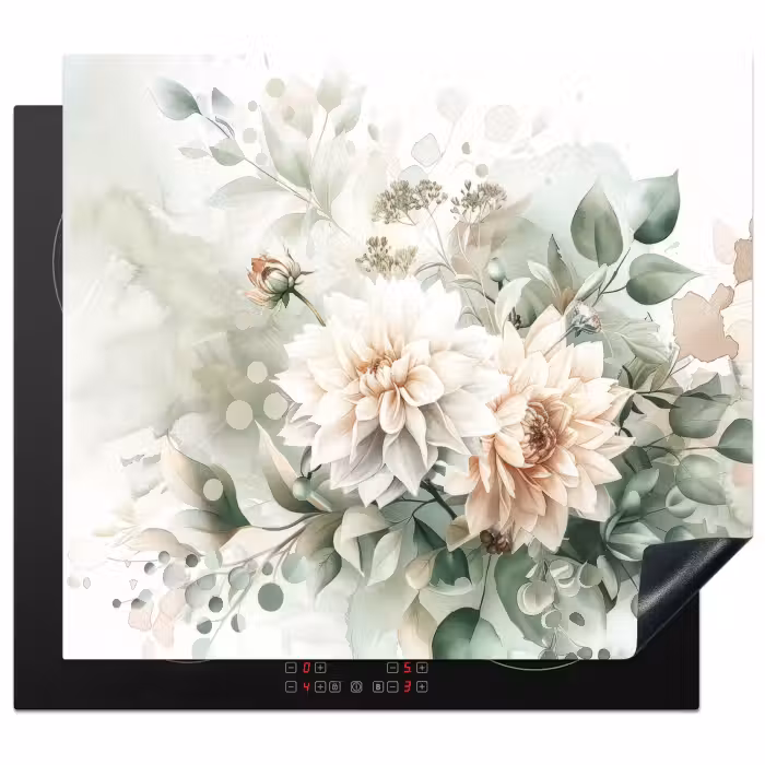 Inductie beschermer - Aquarel Dahlia’s in Dromenland