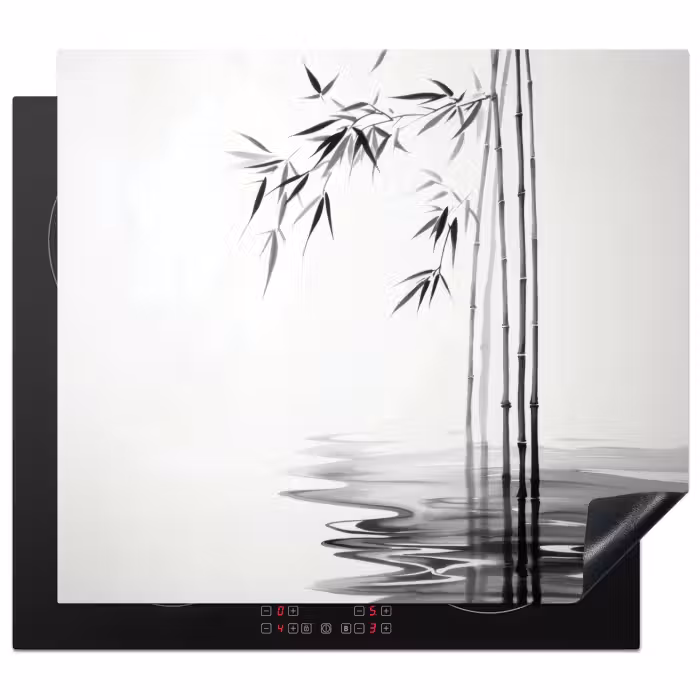 Inductie beschermer - Bamboestammen - Water - Minimalistisch - Wit