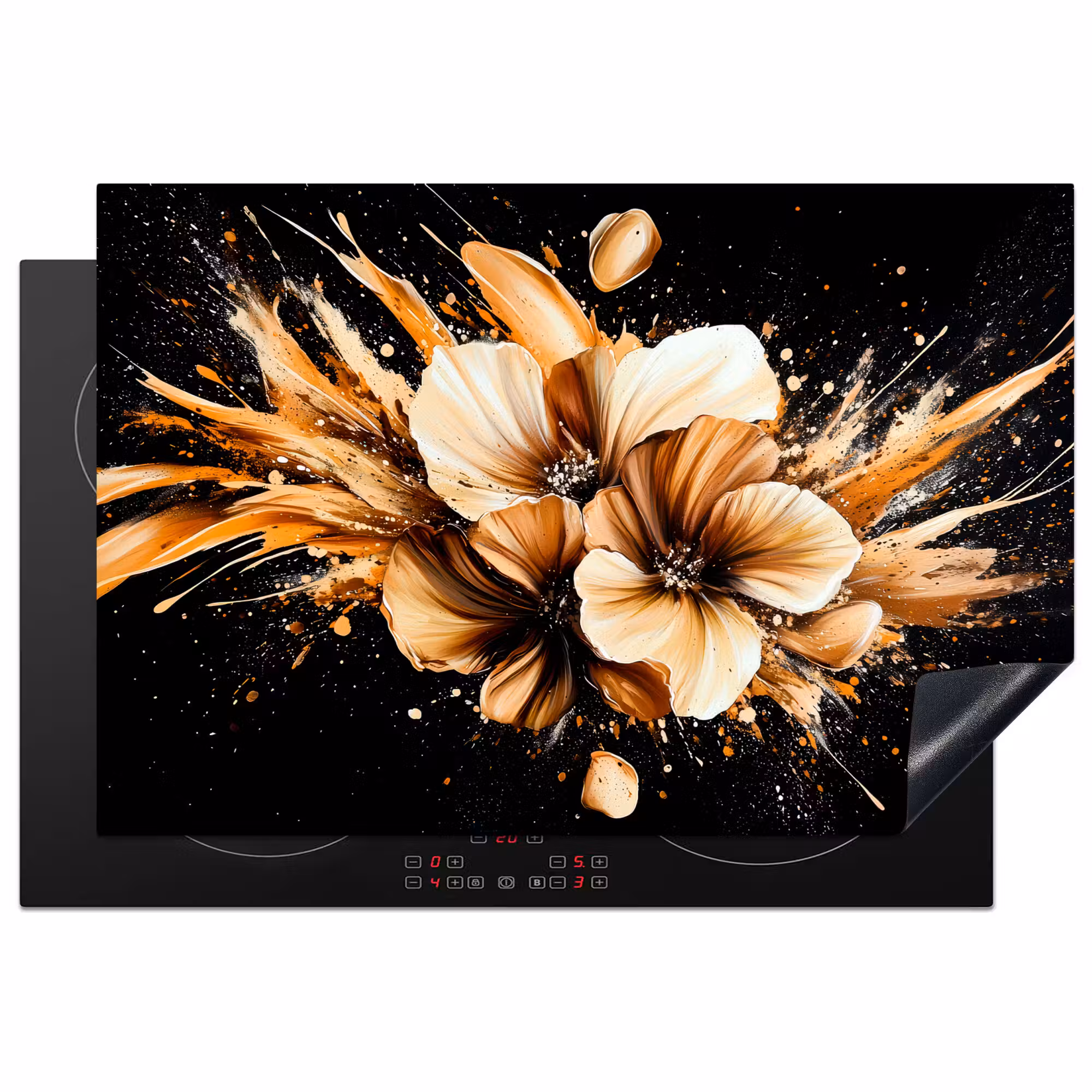 Inductie beschermer - Bloemen - Goud - Graffiti - Zwart - Abstract