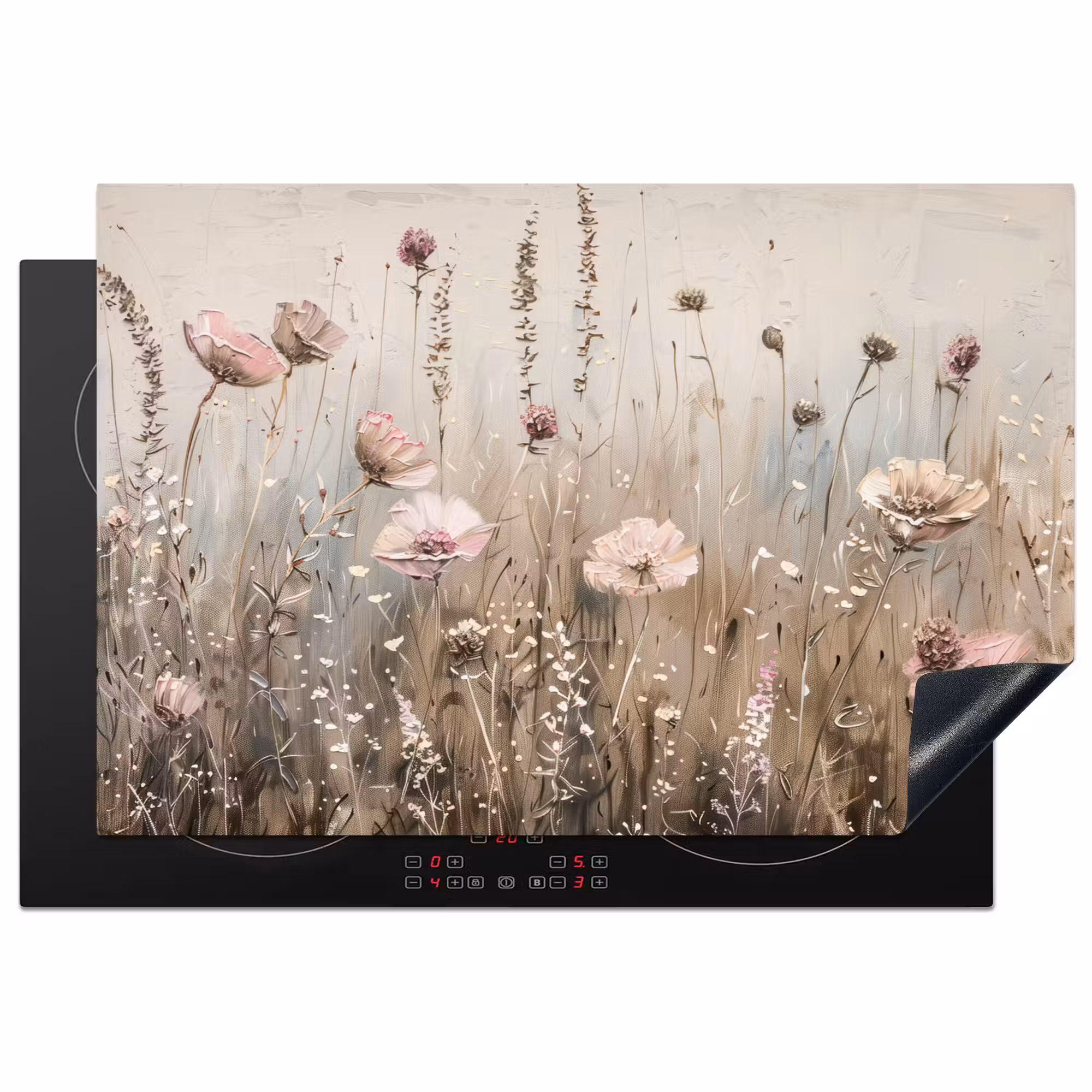 Inductie beschermer - Bloemen - Roze - Modern - Beige