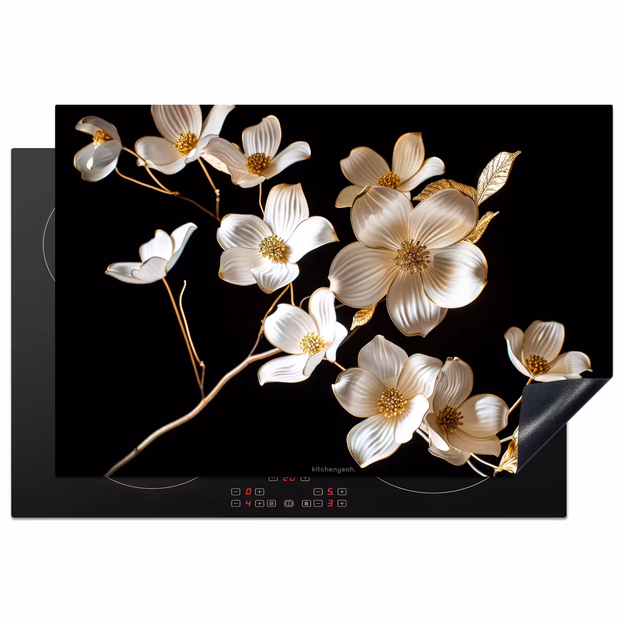 Inductie beschermer - Bloemen - Wit - Goud
