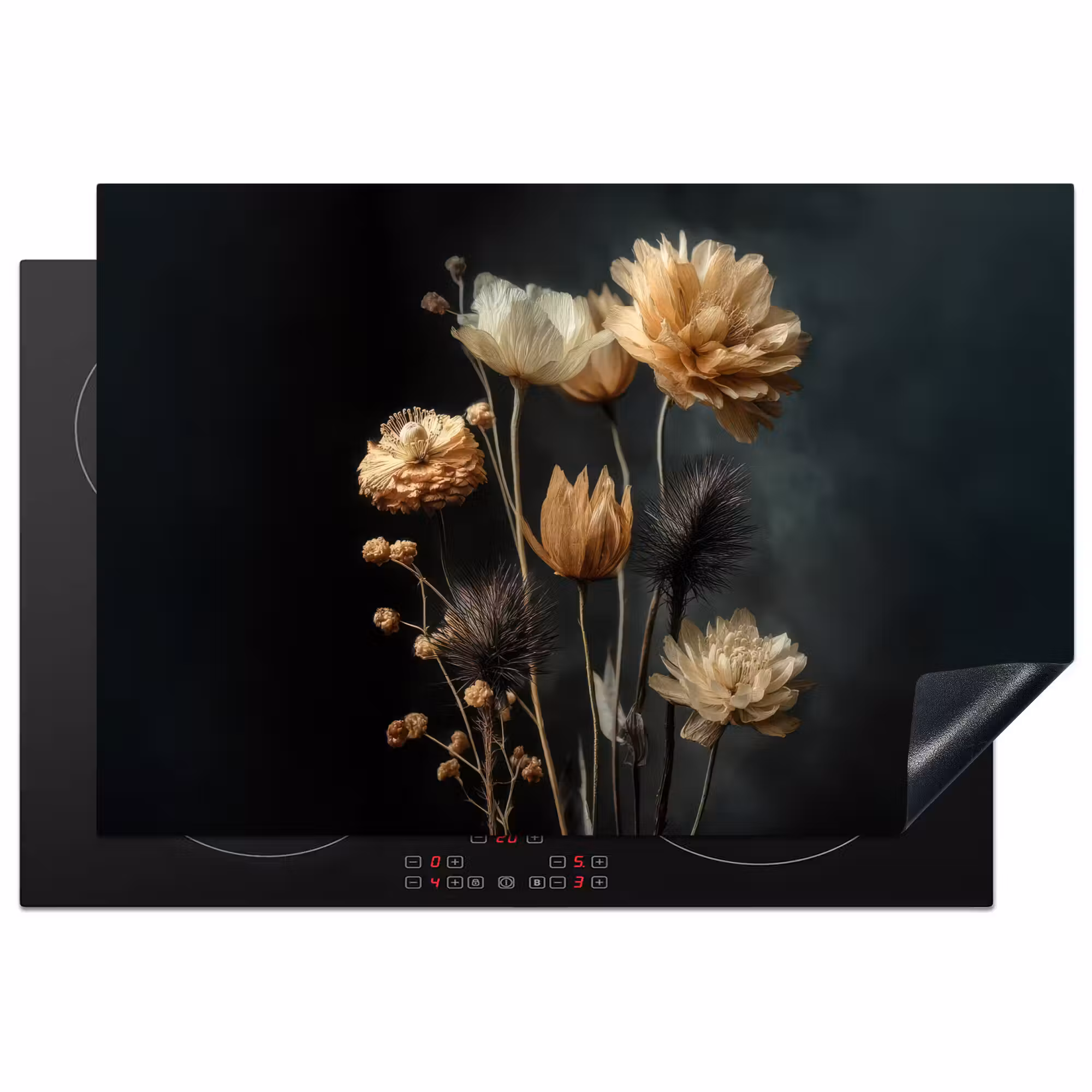 Inductie beschermer - Boeket - Bloemen - Licht - Zwart