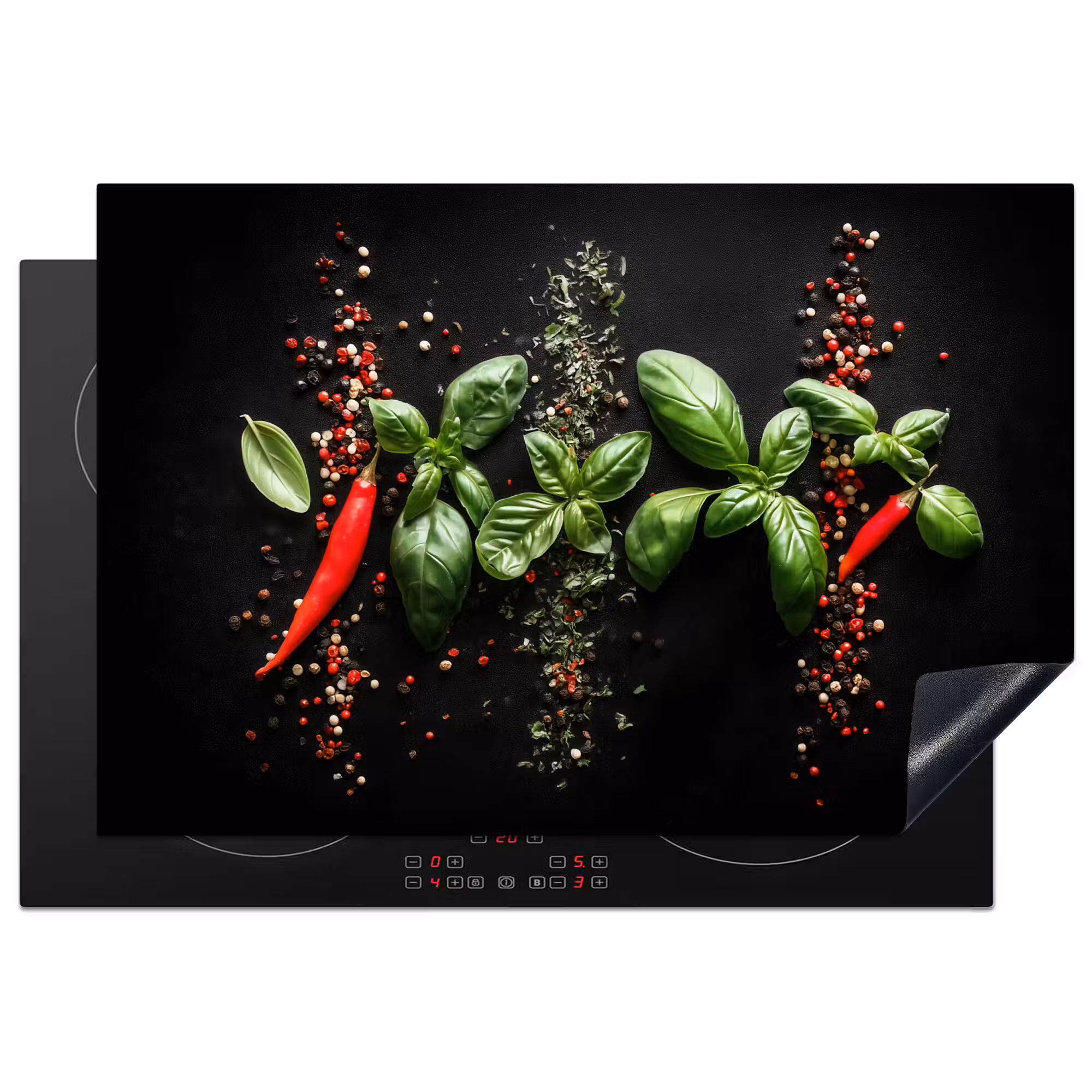 Inductie beschermer - Chilipepers - Basilicum - Blaadjes - Rood