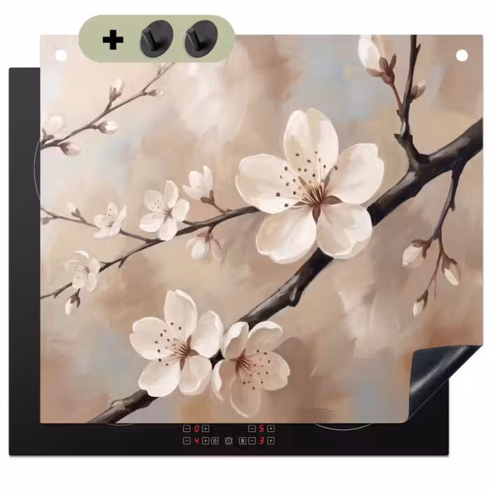 Inductie beschermer en spatscherm (2in1) - Bloesem - Takken - Schilderij - Beige - Serene