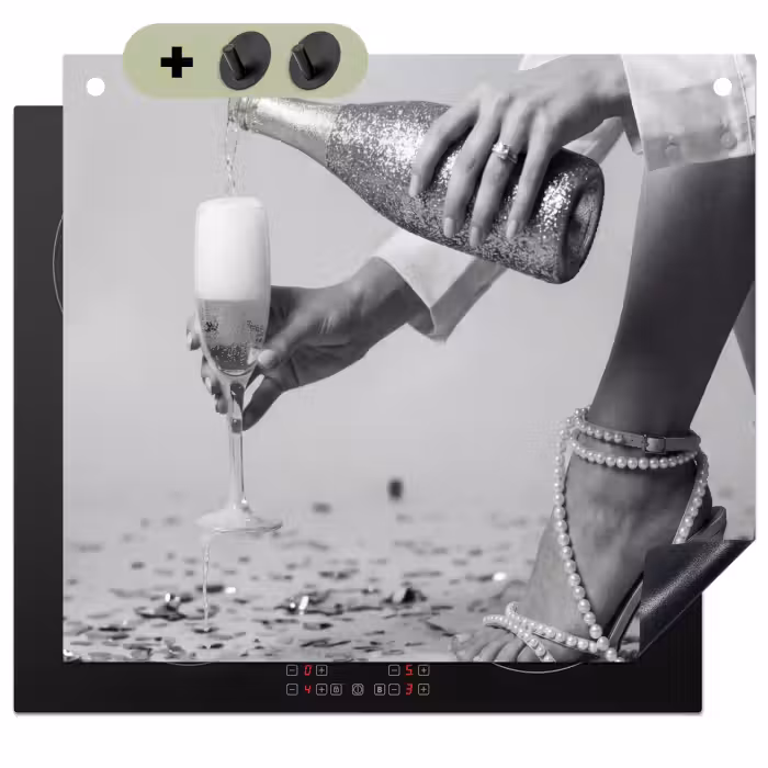Inductie beschermer en spatscherm (2in1) - Feestelijk - Champagne - Discobal