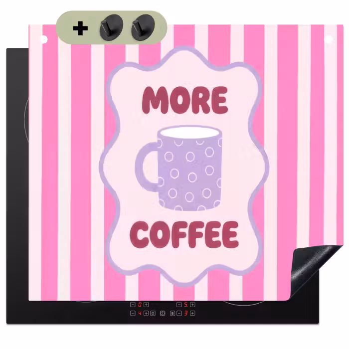 Inductie beschermer en spatscherm (2in1) - More coffee - Roze - Paars - Strepen - Mok